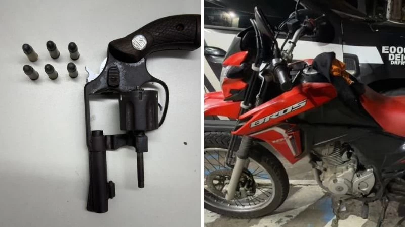 Dupla é presa com arma em moto roubada no Costa Azul